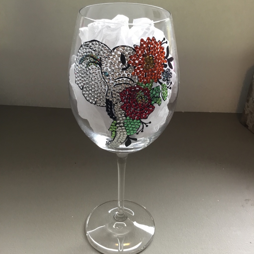 Rhinestone elephant wineglass